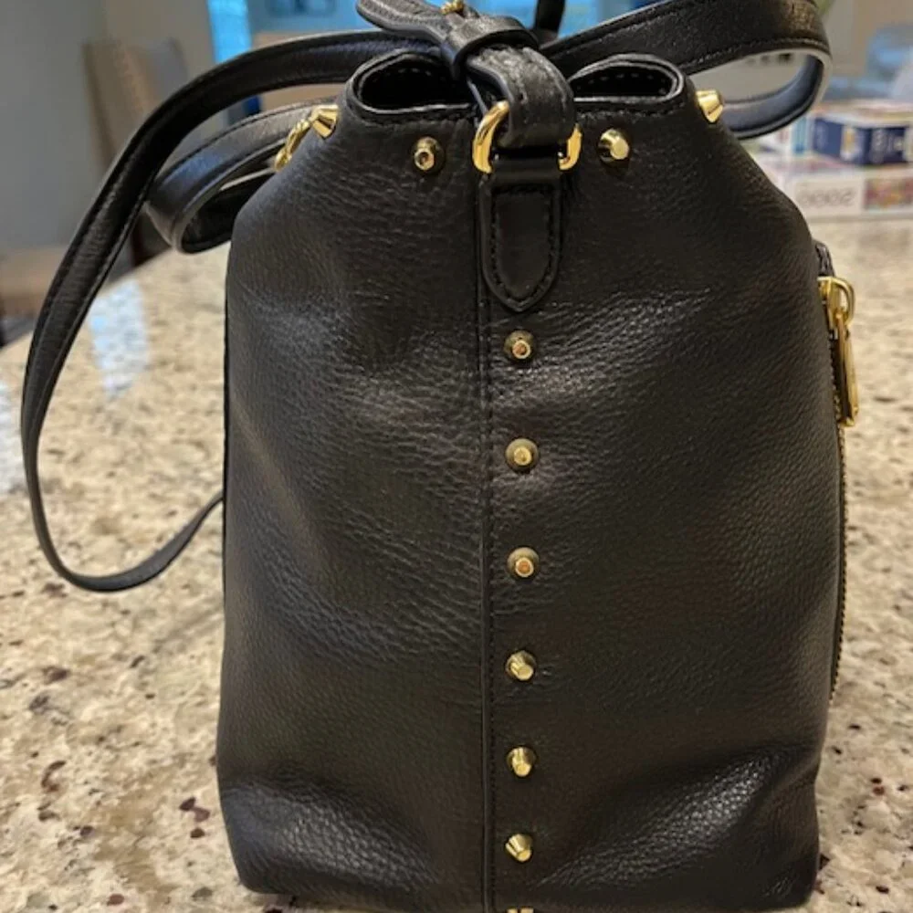 Vintage Ralph Lauren Black Pebbled Leather Gold Studded Stachel Bag - Picture 4 of 16